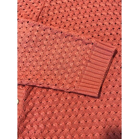 Venus Tulip Button Hem Sweater Crew Neck Coral Split Side Open Weave Sz XL 16 - Picture 2 of 7